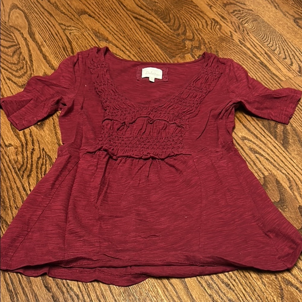 Anthropologie Red Smocked Tie Front Blouse🌿